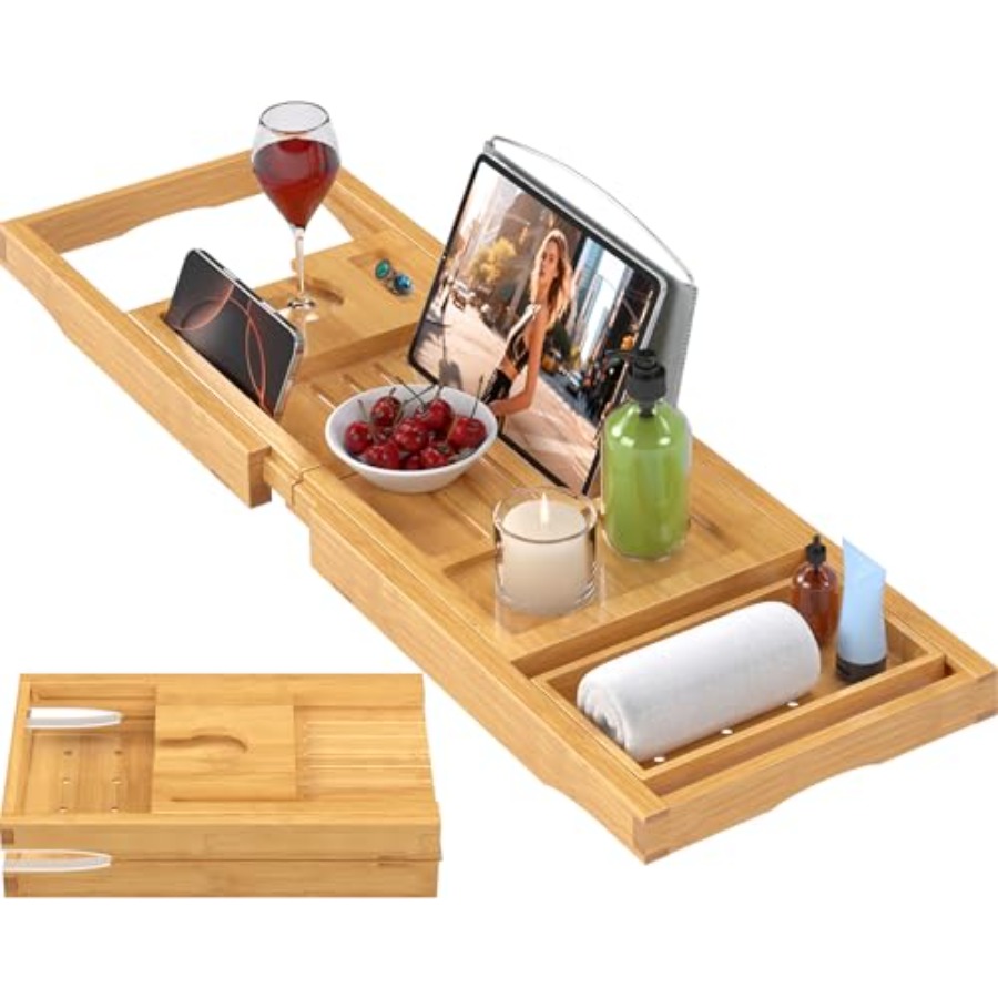 Bath Caddy Tray - Foldable Bathtub Caddy Tray for TubBamboo