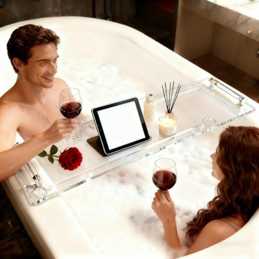 Bath Caddy Tray - Premium Non-Slip Acrylic Bathtub Tray Universal