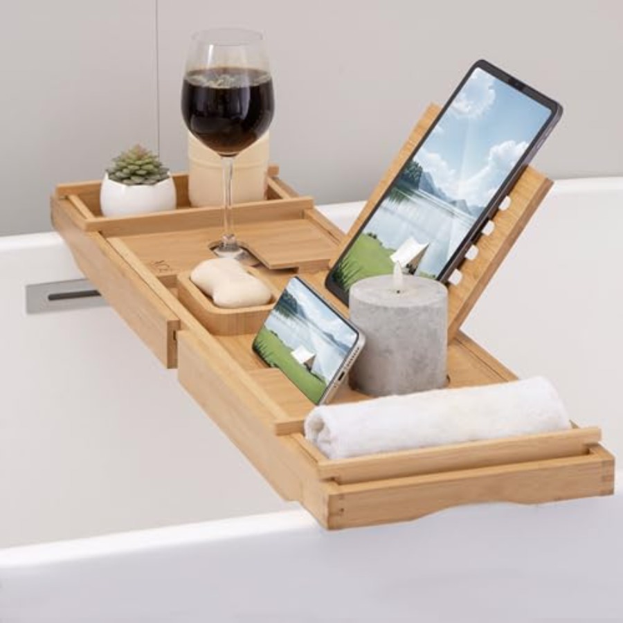 Bath Caddy Tray - Bamboo Bathtub Caddy Tray - Expandable