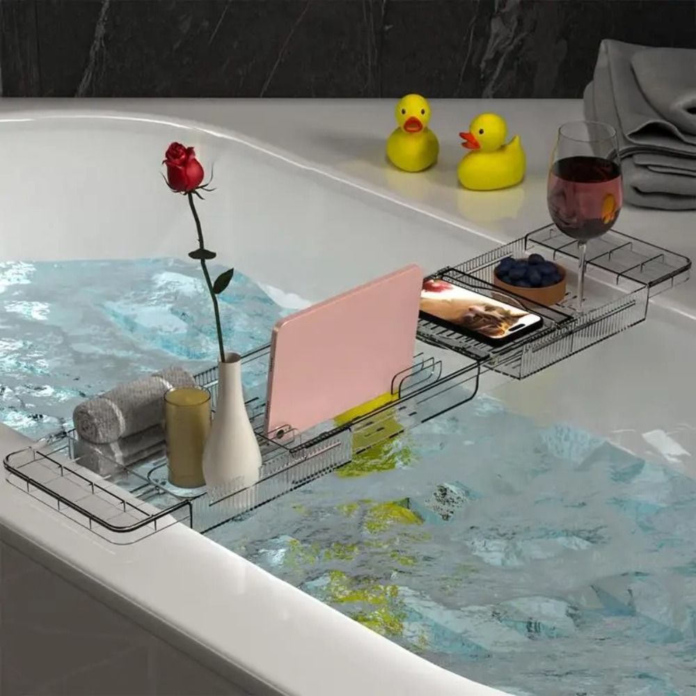 Bath Caddy Tray - Transparent Bathtub Holder Tray Expandable Adjustable