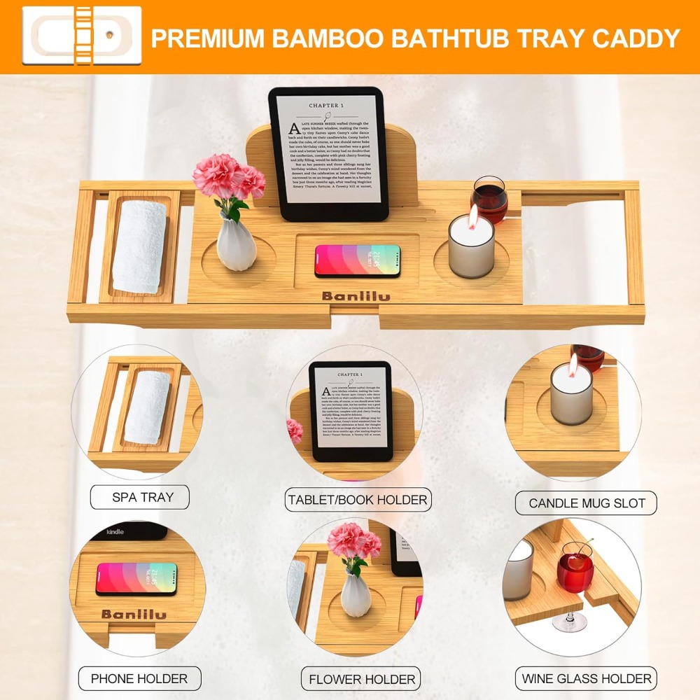 Expandable Bamboo Bath Caddy – - Bath Caddy Tray のレビューと価格