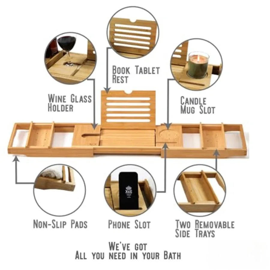 Bamboo Bathtub Caddy Tray - Ex - Bath Caddy Tray のレビューと価格