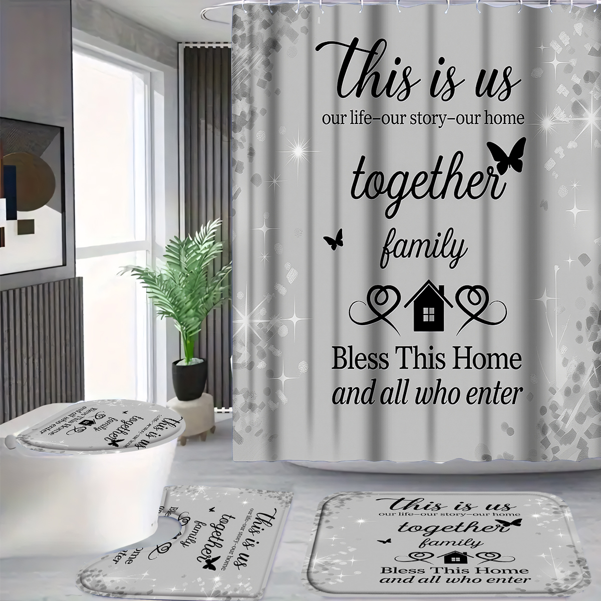4Pcs This Is Us Family Shower  - Home Bathroom Quotes のレビューと価格