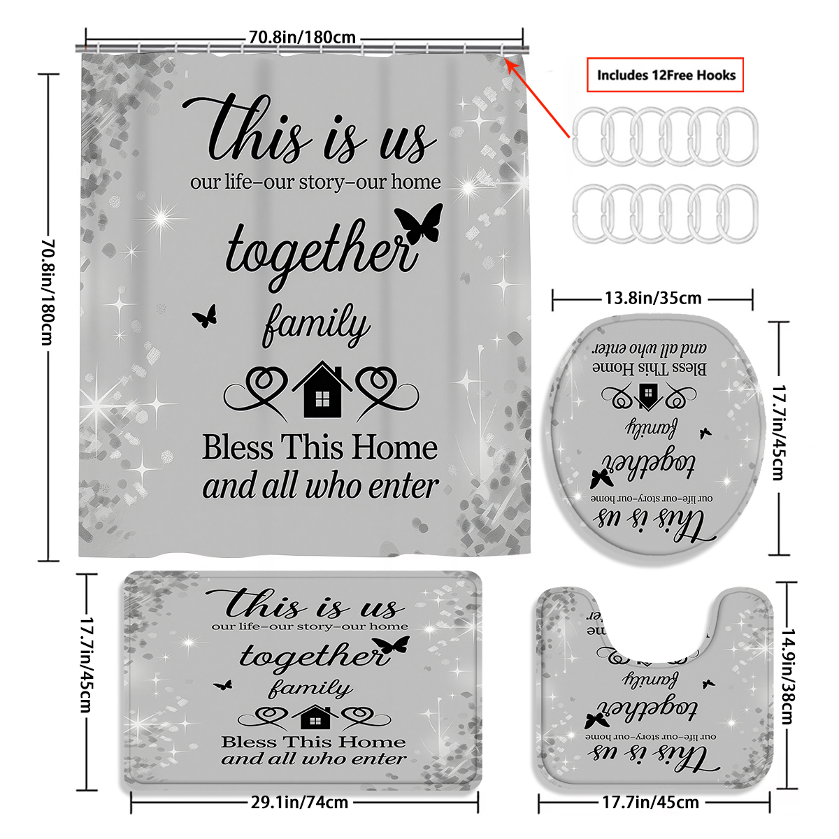 4Pcs This Is Us Family Shower  - Home Bathroom Quotes のレビューと価格