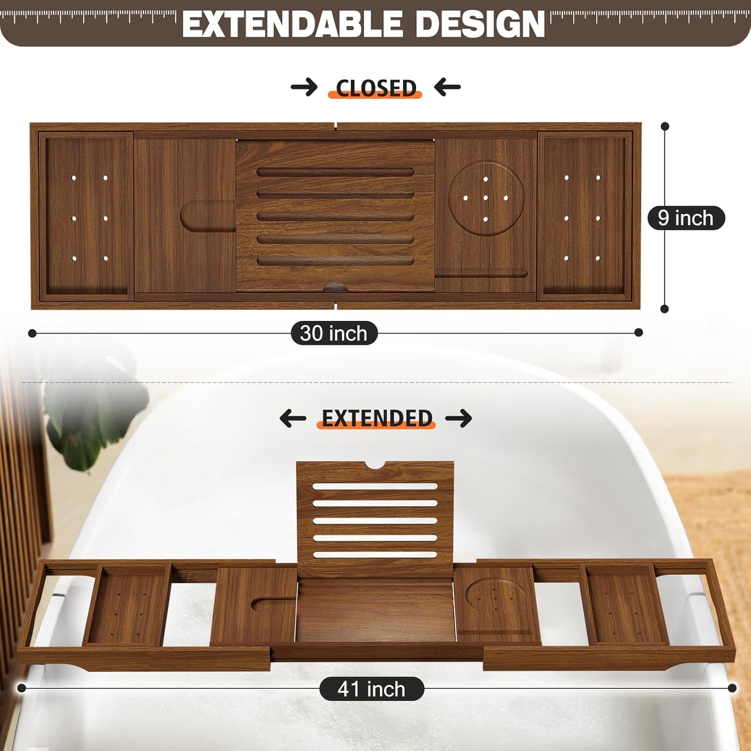 Teak Bathtub Caddy, Expandable - Bath Caddy Tray のレビューと価格