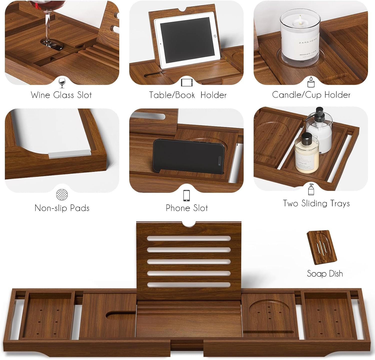 Teak Bathtub Caddy, Expandable - Bath Caddy Tray のレビューと価格