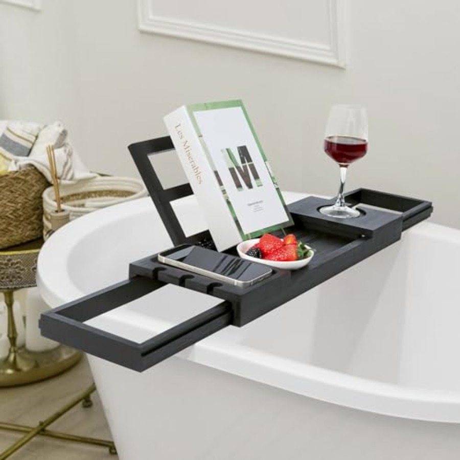Bamboo Bathtub Tray Black Adju - Bath Caddy Tray のレビューと価格